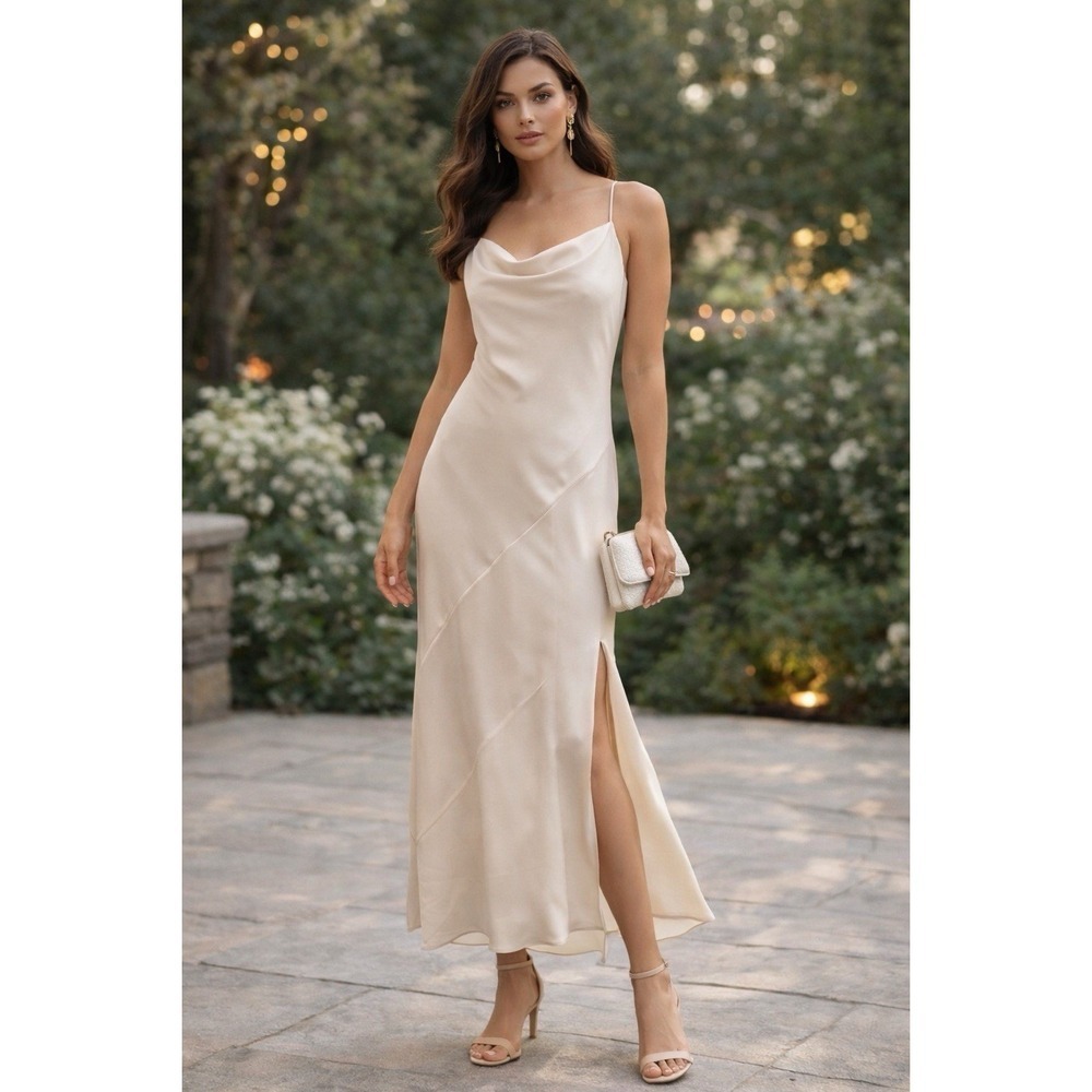 Babaton Cream Satin Cowl Neck Midi Dress